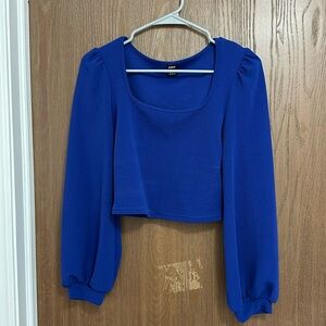 Royal Blue Scoop Neck Long Sleeve Crop Top